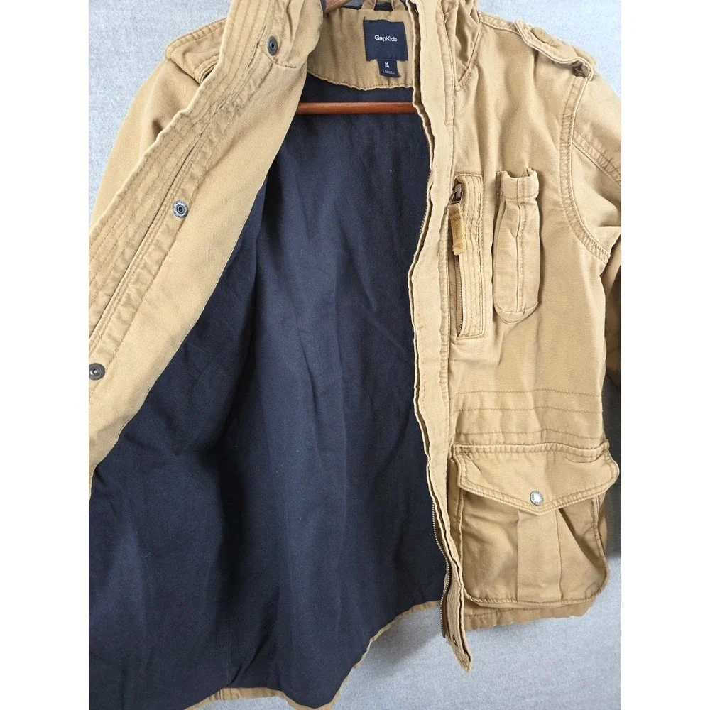 Gap Kids Boys M 8 Field Jacket Lined Hooded Beige Barn‎ Chore Utility Gorpcore
